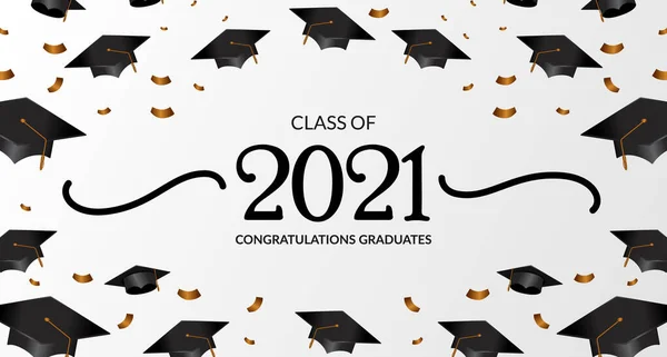 Class 2021 Congratulation Graduation Frame Diploma Cap Confetti Education Academy — Stock Vector