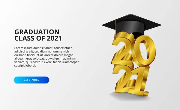 Graduation Class 2021 Text Number Cap Illustration Landing Page Concept — Stock Vector