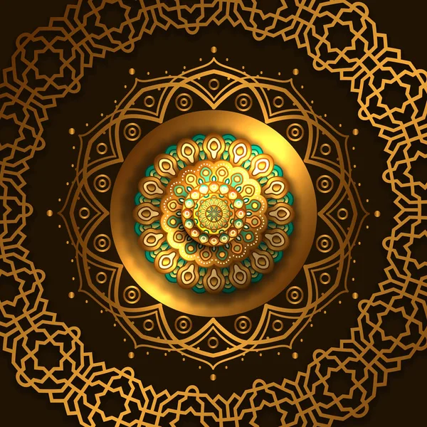 Elegáns Luxus Kör Dekoráció Arany Mandala Arab Indiai Minta Dísz — Stock Vector