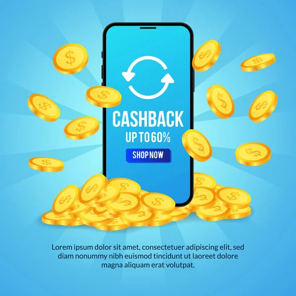 Προβολή Cashback Για Ηλεκτρονικό Εμπόριο Site Τηλέφωνο Και Δολάριο Χρυσό — Διανυσματικό Αρχείο