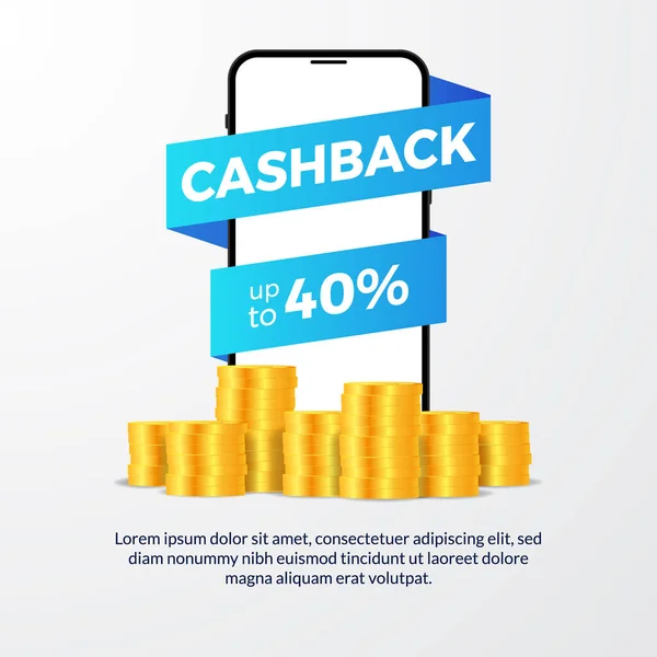Cashback Promóció Kereskedelmi Webhely Telefon Dollár Arany Érme Illusztráció Koncepció — Stock Vector