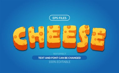 Peynir 3d malzeme gıda lezzetli düzenlenebilir metin efekti, mavi arkaplan ile vektör dosyası