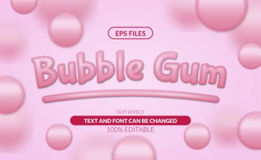 Balonlu sakız şeker şişirilebilir mesaj efekti. Pembe arkaplan içeren vektör dosyası