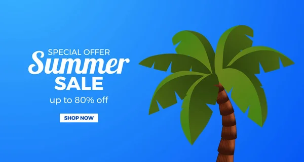 3D图解棕榈树夏季销售提供蓝色背景的促销横幅 — 图库矢量图片