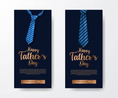 Son moda lüks sosyal medya hikayeleri Babalar Günü için mavi arka planlı resimli boyun kravatlı davetiye.