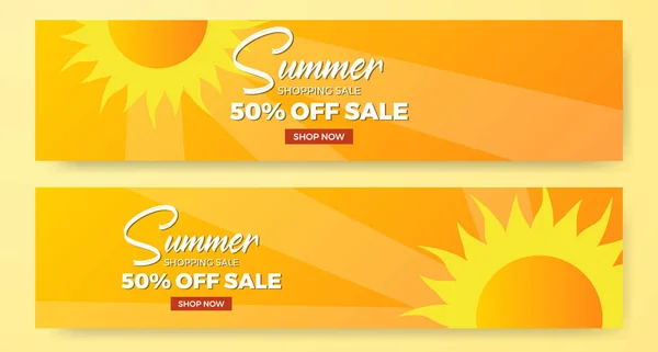 Summer Sale Offer Banner Promotion Sunset Sun Light Layout Yellow — Stock Vector