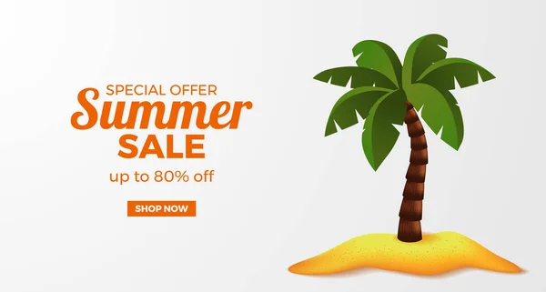 Summer Sale Offer Banner Promotion Palm Coconut Tree Sand Beach — 图库矢量图片
