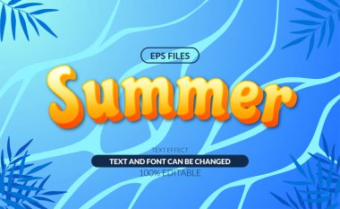 3D sarı yaz deniz suyu düzenlenebilir metin efekti. Vektör dosyası. havalı trend