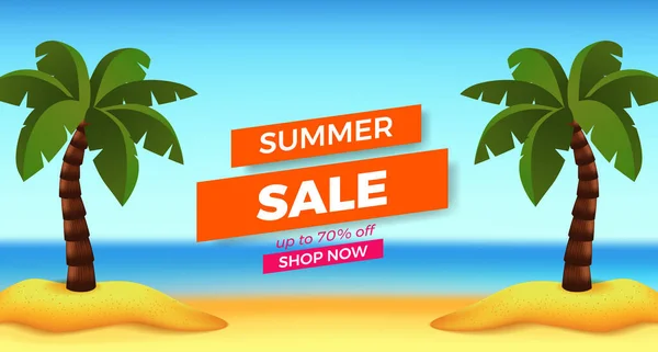 夏季销售提供横幅促销活动 并附有椰子树沙滩景图解 — 图库矢量图片
