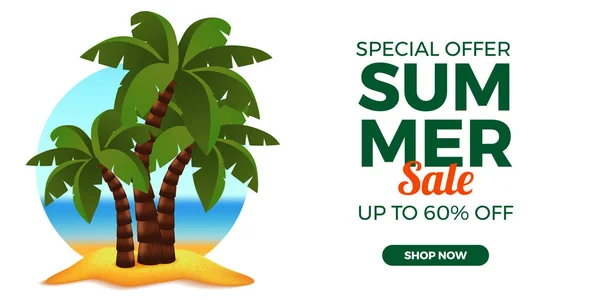 3D海滨椰子树图解夏季销售提供横幅促销模版 — 图库矢量图片