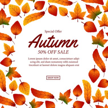 Sonbahar indirimi bayrak arkaplan şablonu çerçeve çerçevesi