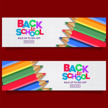 okul renklerine geri dön grup kalem rengi ve çocuk anaokulu için beyaz arkaplan ile durağan metin afiş şablonu