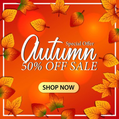 Sonbahar yaprakları çerçevesi turuncu arkaplan satışı pankart sunar