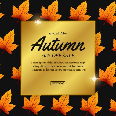 Sonbahar yaprakları satışı altın elementli pankart şablonu sunar