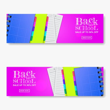 Okul pankartıyla, pembe renkli, sabit kitap doküman kağıdıyla birlikte satışa geri ayarlayın