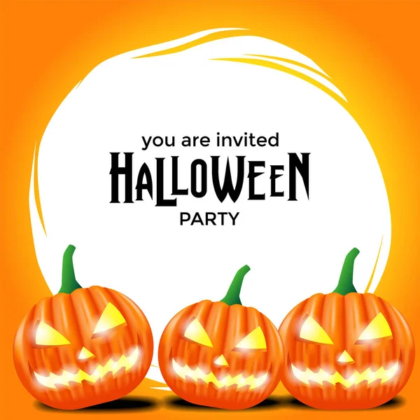Halloween Parti Banner Mall Med Cirkel Ram Och Illustration Orange — Stock vektor
