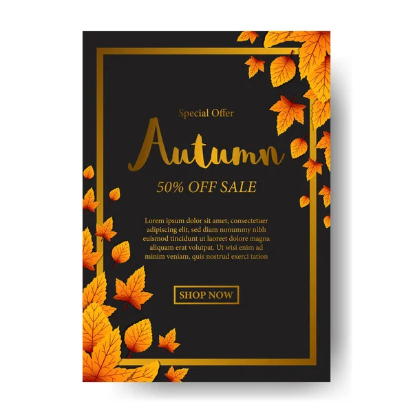 Otoño Otoño Hojas Venta Oferta Cartel Promoción Evento Plantilla Con — Vector de stock