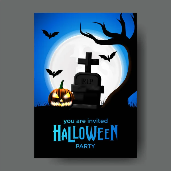 Truco Halloween Convite Afiche Fiesta Invitación Con Ilustración Tumba Con — Vector de stock