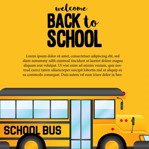 Zurück Zur Schule Gelbe Bus Transport Seitenansicht Banner Vorlage Mit — Stockvektor