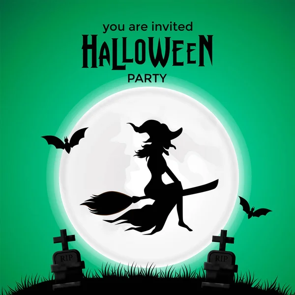 Feiticeiro Voador Para Halloween Truque Banner Convite Festa Cemitério Céu —  Vetores de Stock