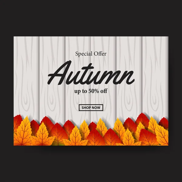 Automne Automne Feuilles Vente Offre Affiche Promotion Événement Modèle Avec — Image vectorielle