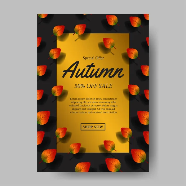 Automne Automne Feuilles Vente Offre Affiche Promotion Événement Modèle Avec — Image vectorielle