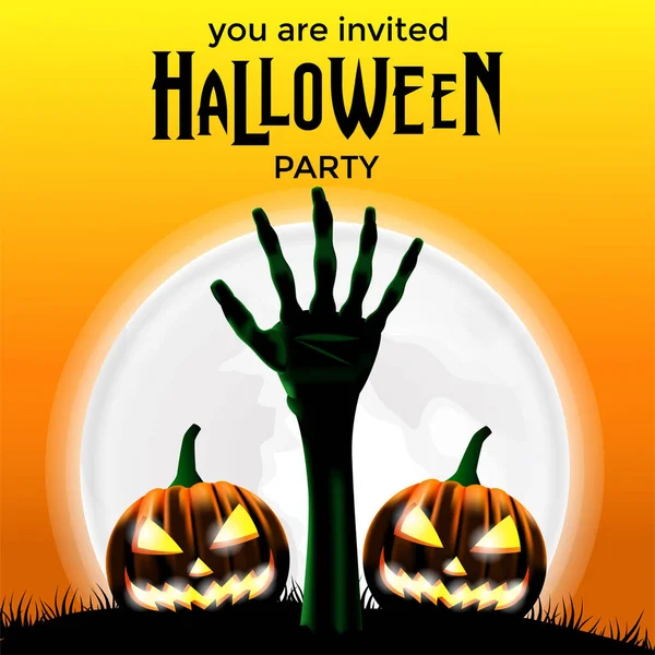 Постер Вечеринку Честь Хэллоуина Изображением Руки Зомби Тыквенного Домкрата — стоковый вектор