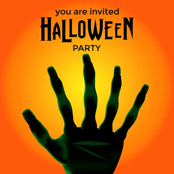 Meghívó Halloween Party Banner Poszter Illusztrációjával Ijesztő Hulla Kéz — Stock Vector