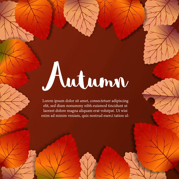 Grußkarte Herbst Herbst Rahmen Blätter Mit Rotem Hintergrund Vorlage — Stockvektor