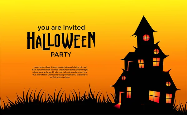 Halloween Festa Banner Template Com Silhueta Assustador Casa Modelo — Vetor de Stock