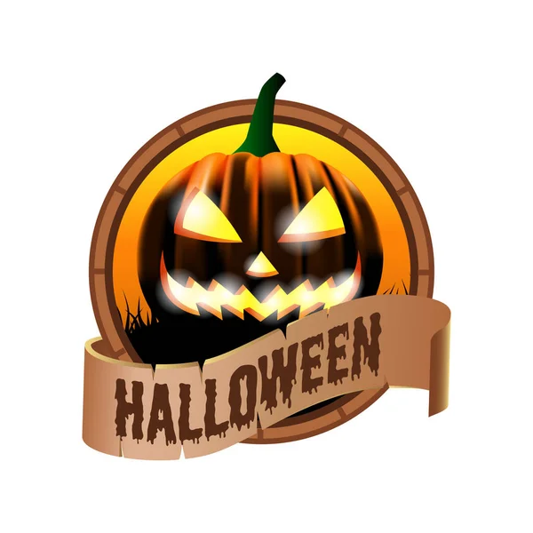 Logo Emblema Icono Vendimia Ilustración Halloween Calabaza Jack Linterna — Vector de stock
