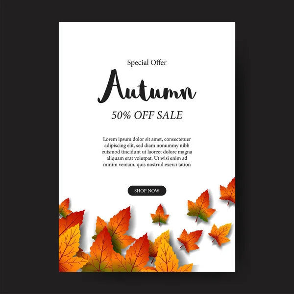 Automne Automne Feuilles Vente Offre Affiche Promotion Événement Modèle Avec — Image vectorielle