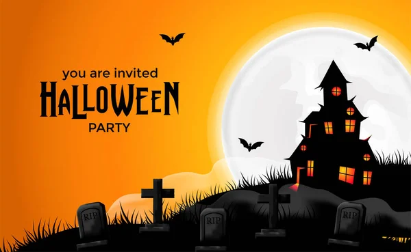 Halloween Trik Nebo Léčit Pozvání Party Banner Ilustrací Strašidelného Hradu — Stockový vektor