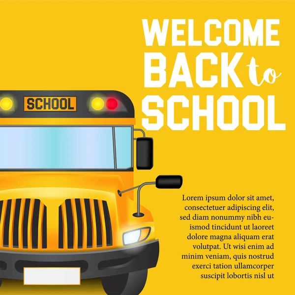 Bienvenido Nuevo Escuela Con Los Niños Autobús Escolar Amarillo Desde — Vector de stock