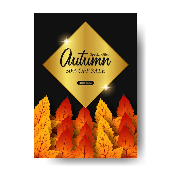 Automne Automne Feuilles Vente Offre Affiche Promotion Événement Modèle Avec — Image vectorielle