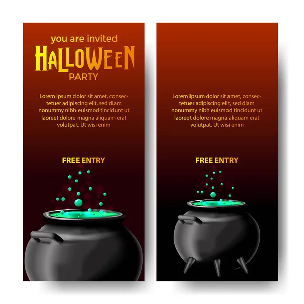 Carte Invitation Fête Bannière Halloween Avec Illustration Potion Dans Pot — Image vectorielle
