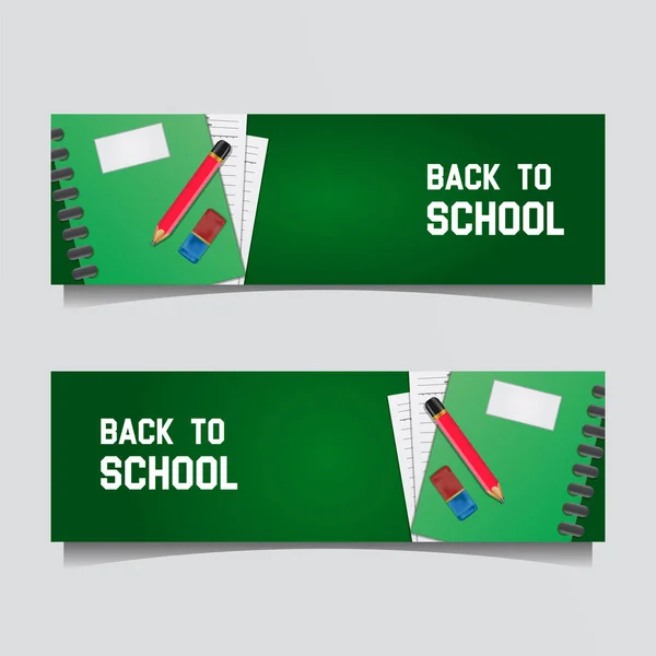 Voltar Oferta Venda Escola Modelo Banner Desconto Com Lápis Estacionário — Vetor de Stock