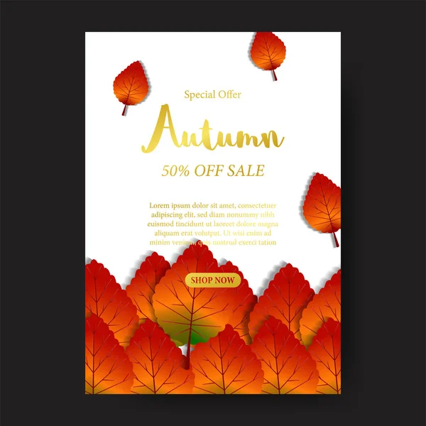 Automne Automne Feuilles Vente Offre Affiche Promotion Événement Modèle Avec — Image vectorielle