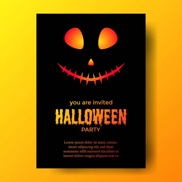 Halloween Party Plakat Einladungsvorlage Mit Illustration Des Gruseligen Gesichts — Stockvektor