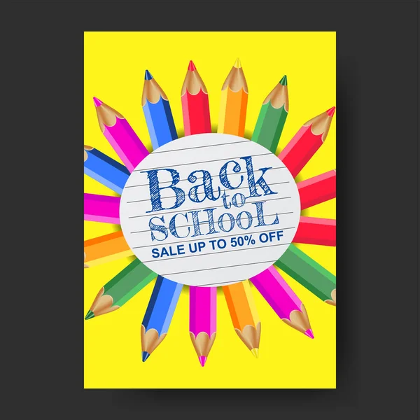 Back School Sale Offer Banner Ink Paper Texture Stationary Pencil — 스톡 벡터
