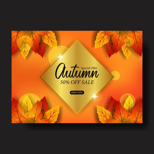 Automne Automne Feuilles Vente Offre Affiche Promotion Événement Modèle Avec — Image vectorielle