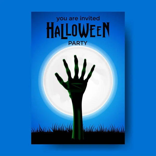 Pozvánka Halloween Party Plakát Ilustrací Zombie Ruky Země — Stockový vektor