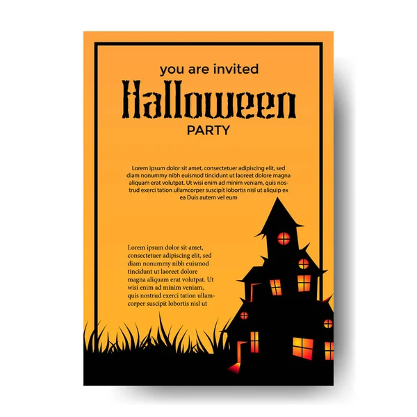 Halloween Feest Poster Uitnodiging Met Illustratie Van Silhouet Eng Huis — Stockvector