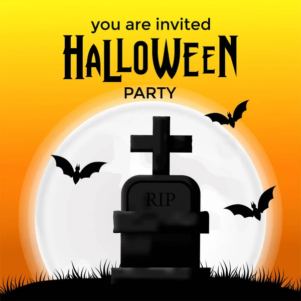 Halloween Trick Treat Invitation Party Banner Illustration Tomb Graveyard Flying — 스톡 벡터