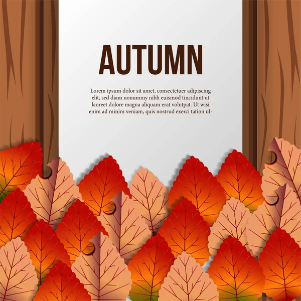 Herbst Blätter Hintergrund Holz Grußkarte — Stockvektor