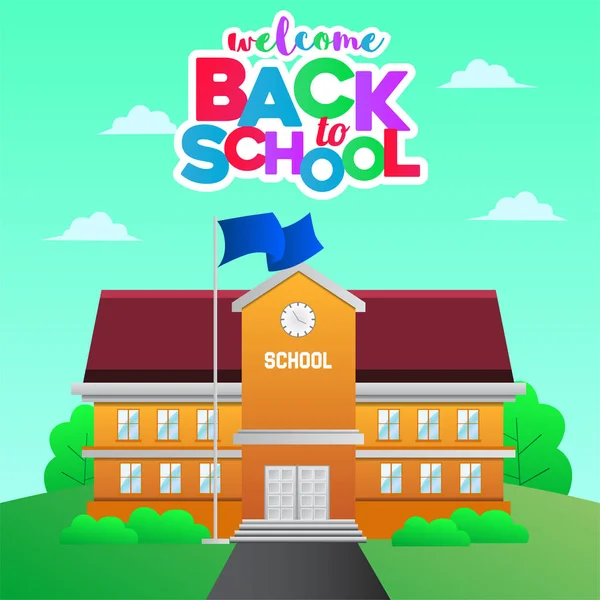 Volver Escuela Con Estilo Dibujos Animados Edificio Escuela Colorido Desde — Vector de stock