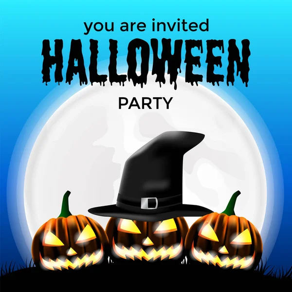 Invito Festa Halloween Banner Poster Con Illustrazione Tre Zucca Jack — Vettoriale Stock