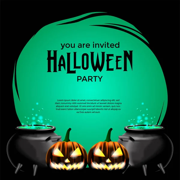 Halloween Party Banner Sablon Kör Keret Illusztrációja Jack Lámpa Főzet — Stock Vector