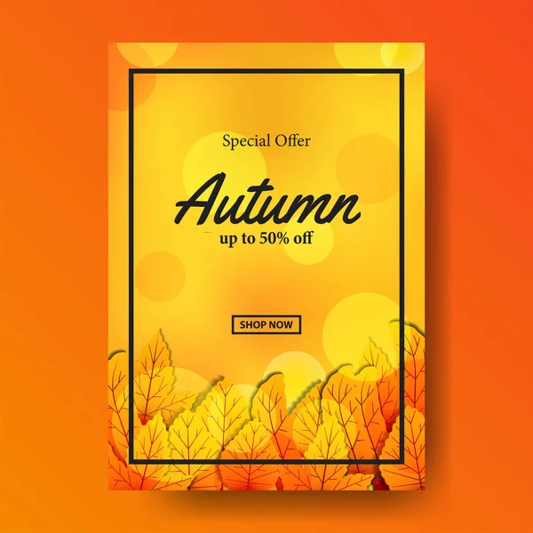 Jesień Jesień Pozostawia Sprzedaż Oferta Plakat Promocyjny Szablon Zdarzeń Żółtym — Wektor stockowy