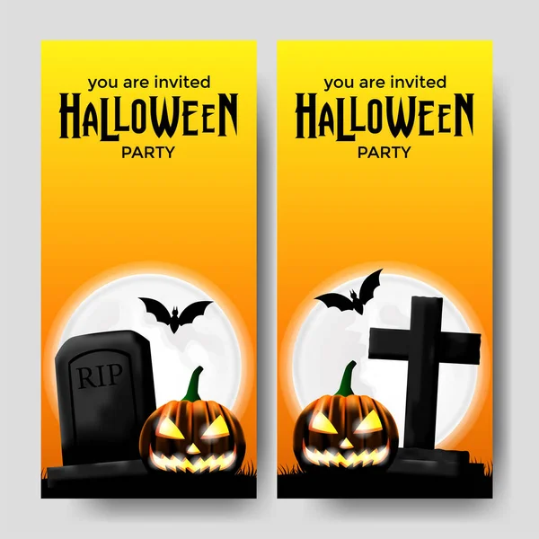 Truco Halloween Banner Fiesta Invitación Con Ilustración Jack Linterna Tumba — Vector de stock